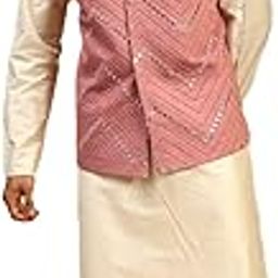 Men's Viscose Jacket, Kurta and Pyjama Set | Mirror Work Chevron Pattern Chic Jacket Kurta Pyjama Set For Men-14