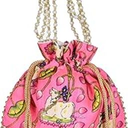 Potli|Silk Wedding Potli|Wallet Potli|Christmas Gift Potli|Baby Shower Potli|Traditional Shagun Potli|Drawstring with Beads Handle Potli|Cow-Design Patli Potli|Pink-image-29