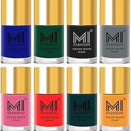 MI FASHION Highly Pigmented Velvet Matte Nail Paint Set Effortless (Matte Effect) Top Coat Mutlicolours Chip Resistant 9.9ml Each (Combos-8)-image-56