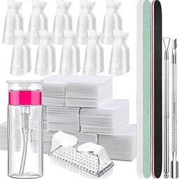 FANDAMEI Nail Polish Gel Remover Tools Kit, 10 Pcs Clear Nail Clips, 100ml Nail Polish Remover Bottle, 500 Pcs Remover Cotton Pad, Nail Brush, Cuticle Pusher, Cuticle Peeler, Nail File, Buffer Block-image-39