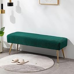 Furniliving Modern Velvet Ottoman Bench, Entryway Bench with Padded Seat and Gold Metal Legs, Upholstered Tufted Fabric Indoor Bench Footrest Ottoman for Foyer Living Room (Velvet-Atrovirens)-image-97