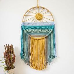 Zazza Home Decor - Cotton Macrame Dream Catcher Type Woven Sunrise Wall Hanging Handmade Dreamcatcher Boho Tassels Decoration Home Decor Ornament Craft Gift. (Mustard - B)-image-99