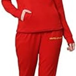 Women's Basic Solid Cotton Fleece Hoody Red Tracksuit-image-84