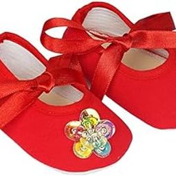 Infant New Baby Toddlers Boys and Girls Cotton Red Sandal Ribbon Booties With Multicolor Flower Patch [RSM_60]-image-40