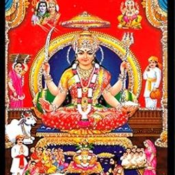 DESHKART SANTOSHI MATA Laminated Photo 5 inch x 7 inch (Thickness - 1 inch Approx) Pasted on Wooden Base with Back Support Mount-22