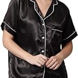 Women's Satin Plain/Solid Relaxed Night Suit Set Of Top & Shorts-image-22