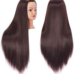 Osen Brown Hair Styling Training Head,Synthetic Fiber Mannequin Head Hairdresser Training Head Cosmetology Doll Head hair 30 inch long Mannequin Head-8