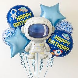 AMFIN® Happy Birthday Astronaut Theme/Space Theme Birthday Decoration/Kids Birthday Foil Balloon/Robot Foil/Happy Birthday Round Balloon - Pack of 7-10