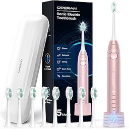 Electric Toothbrush for Adults and Kids Sonic Rechargeable Toothbrush with 5 Modes 2-Min Smart Timer IPX7 Waterproof 40,000 VPM Motor with 8 Brush Heads & Travel Case (Pink)-image-77