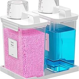 Hordely 2 Pack Detergent Dispenser Container, 60.9OZ Liquid Laundry Dispenser, Plastic Detergent Dispenser for Laundry Room/Powder/Fabric Softener with Labels/Tray, Clear-image-17