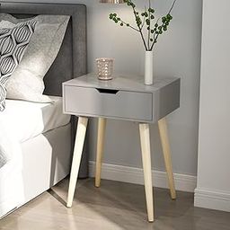 TrandAtoZ Wooden Bedside Table for Bedroom, Modern End Table or Nightstand with Storage Drawer | Modern Sofa Side Table with Solid Wood Legs for Living Room, Balcony (Grey)-picture-14