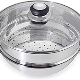 Pristine Stainless Steel Tri Ply Induction Base Multipurpose Kadai and Steamer with Glass Lid | 1 Kadai, 1 Steamer Basket, 1 Glass lid (22cm, Silver)-image-10