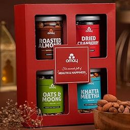 Omay Foods Festive Treats Gift Box I Premium Gift Hamper I Gifts for Employees, Clients I Healthy Gift Box I Corporate Gift Hamper with Healthy snacks, Dry fruits, nuts I Roasted Snacks I Premium Gift Pack-18