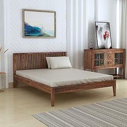 SHREE NATH JI CRAFT HOUSE Sheesham Wood King Size Bed Without Storage Wooden Double Cot Bed Palang for Bedroom Home (Teak Brown Finish)-image-3
