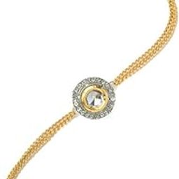 Gold Plated round mirror center Unisex Zircon Rakhi Bracelet-7