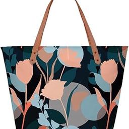 Oversized Tote Bag For Women, Floral Tote Bags For Women Zip, College Bag For Girls, Tote Bag For Traveling & Daily Use, Gifts For Women, Large Capacity Handbag - Contemporary, Black-32