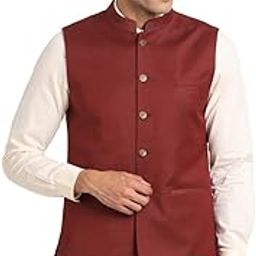 Men Terylene Rayon Maroon Solid Formal Nehru Jacket-picture-8