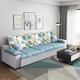 CASASTYLE Solimon 3 Seater Fabric Sofa Set (Light Blue- Light Grey)-image-50