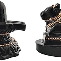 Shivling and Nandi Idol Set, Black with Gold Trim, 3" inch Hight, Religious Statue - Shiva Lingam/Mahadev-image-14