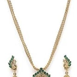 Eye-Catching Green Stone Multistring Long Necklace Set And Earring | Jewellery Set For Women (NS105681)-image-18