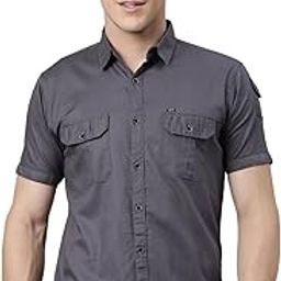 Double Pocket Cotton Shirt | Casual | Plain | Short Sleeve - Slim Fit Shirt for Men-image-8
