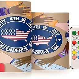 OURVII Set of 2 Fourth July Independence Day Flameless Candles Remote Timers United States of America Pillar Candles for Bedroom Bathroom Outdoor Party Garden Ambient Lighting Decoration-image-48