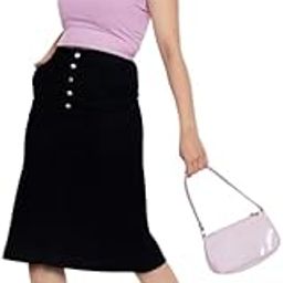 Z Black Side Pocket Buttoned A-Line Long Denim Woman Skirt-image-88