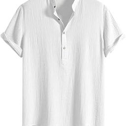 Men's Casual Mandarian Collar T Shirts Short Sleeve Bubble Textured Short Kurta Fashion Beach Summer Kurta-image-17