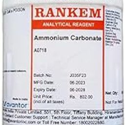 Rankem Ammonium Carbonate AR Grade, 500Gm, CAS NO 8000-73-5, Molecular Formula: NH4HCO3.NH2COONH4, Storage : Room Temperature, Shelf Life : 60 Months for laboratory and industrial use-49