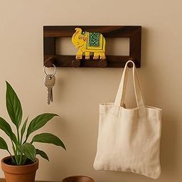 Decorative Wooden Key Holder with Elephant Design, Wall Mounted, 3 Hooks-image-51