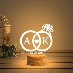 Gift Me Bazar Personalized Ring Shape Design Lamp Customized with Alphabet Letter & Date | Desk Table Lamp with Warm White Light & USB Powered | Engagement Gift for Couple-picture-31