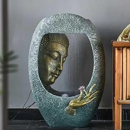 Holiness Craft Oval Face Shower Buddha Water Fountain for Living Room Home Decor Garden Patio Deck Porch - Yard Art Decoration Gift Gifting with LED Lights Water Pump-image-74