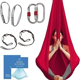 Aum Active Aerial Yoga Hammock - Include Aerial Silk Fabric, Carabiners, Extension Straps, 30-Day Pose Guide Yoga Swing for Antigravity Exercises, Inversion & Sensory Therapy (Burgundy)-image-20