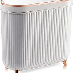 Supteron Bathroom Trash Can with Lid 3.1 Gallon Narrow Trash Can Small Plastic Trash Bin 12 Liter Rectangular Plastic Garbage Can with Press Type Lid for Bedroom Bathroom Milk White-picture-17