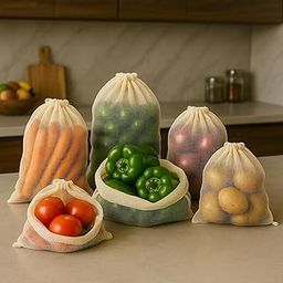 Homestrap Set of 6 Reusable Mesh Vegetable Storage Bags | Multi-Size Fridge Organizer for Vegetables, Fruits & Pantry Essentials | Breathable, Eco-Friendly & Durable | Kitchen & Refrigerator Use-image-2
