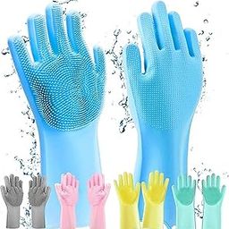 GLUN Magic Silicone Dish Washing Gloves, Silicon Cleaning Gloves, Silicon Hand Gloves for Kitchen Dishwashing and Pet Grooming, Great for Washing Dish, Car, Bathroom (1 Pair,Assorted)-19