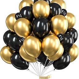 Flyloons 25 pcs Golden and Black Chrome Balloons for Birthday decoration celebration Anniversary baby shower Girls Boys Men Women-image-16