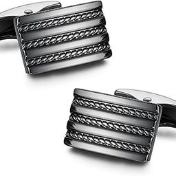 Black Silver Two Tone Cufflinks Set Stylish Accessories for Men & Boys Wedding Business Gift (PX9CL112)-image-48