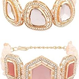 Set Of 2 Pink & Gold Tone Multistrand Kundan & Beads Ethnic Bracelet For Women-ZPFK16849-55