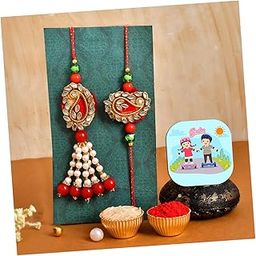 CraftVatika Bhaiya Bhabhi Rakhi Set Combo for Brother Bhaiya and Bhabhi | Designer Lumba for | Kundan for Brother Men | Couple Pair Rakhi for Rakshabandhan Fridge Magnet-image-26