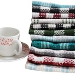 Kitchen Dish Cloths and Hand Towels Set, (55) Cotton, Multi-Colour Checkered Pattern, 8-Pack-93