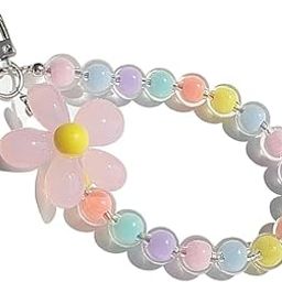 PEIPUS Mobile Phone Strap Beaded Flower Bracelet Creative Hanging Rope Keychain Mobile Phone Lanyard Beaded Flower Anti-Lost Phone Case Lanyard Girl Women's Wrist Strap Phone Charms-picture-29