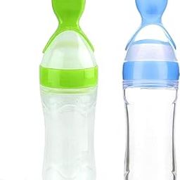 XIIAA Baby Food Feeding Spoon Ultra Soft Food Grade Silicone for Cereals for Infant Baby 3 Months Plus for 6 to 12 Months (Green and Blue)-image-2