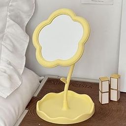 draval Flower Shaped Makeup Mirror | Pink Desk Vanity Mirror with Adjustable Stand and Storage Tray | Cute Room Decor for Women & Teens-image-96