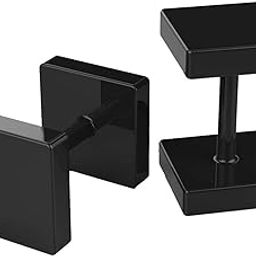 Gozby WellPoint Men's Square Earrings Stainless Steel Black Dumbell Stud Ear rings Hoop Funky Earring for Men Boys-image-1