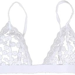 Sexy Spaghetti Strap Flower Embroidered Lace Bikini Bra for Women White L-image-62
