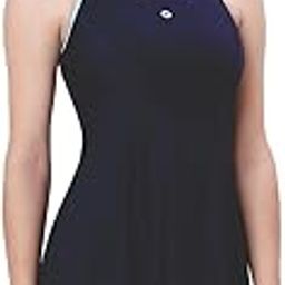 Women's Racerback Swimdress with Boyleg, Padded Bust Support, Stylish and Comfortable Swimwear for Pool & Beach Navy Blue-image-0