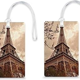Rhymex Eiffel Tower Travel Luggage Tags | Set of 2 Printed Bag ID Tags with Paris Landmark Illustration | Waterproof | Multicolor-picture-0