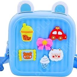 PLUSPOINT Silicone Backpack for Kids Small Backpack for Boys and Girls Silicone Waterproof Bag for Toddlers with Cute 3D Cartoon Badges, Kindergarden Lightweight Travel Bag for Kids-image-58