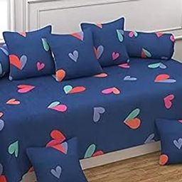 FASSCETE Microfiber Glace Cotton Floral Design Diwan Set of 8 Pieces 1 Bedsheet 60x90inch 2 Bolster Covers 16x32inch 5 Cushion Covers 16x16inch (Diwan Set, Multicolor).-image-73